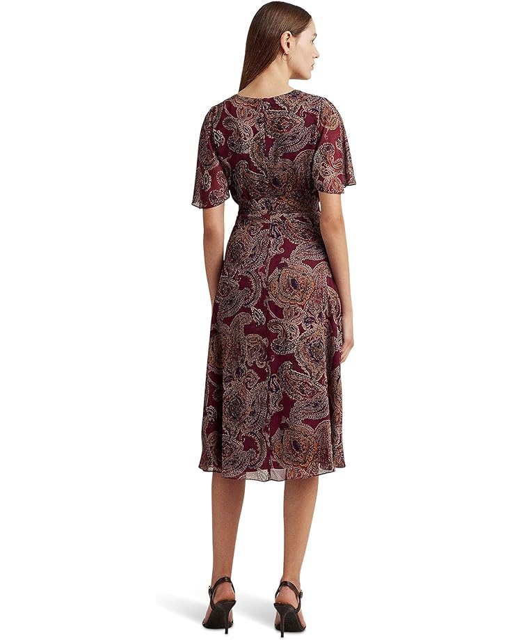 

Платье LAUREN Ralph Lauren Paisley Crinkle Georgette Flutter-Sleeve Dress, цвет Burgundy Multi