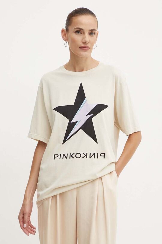 

Хлопковая футболка Pinko, бежевый