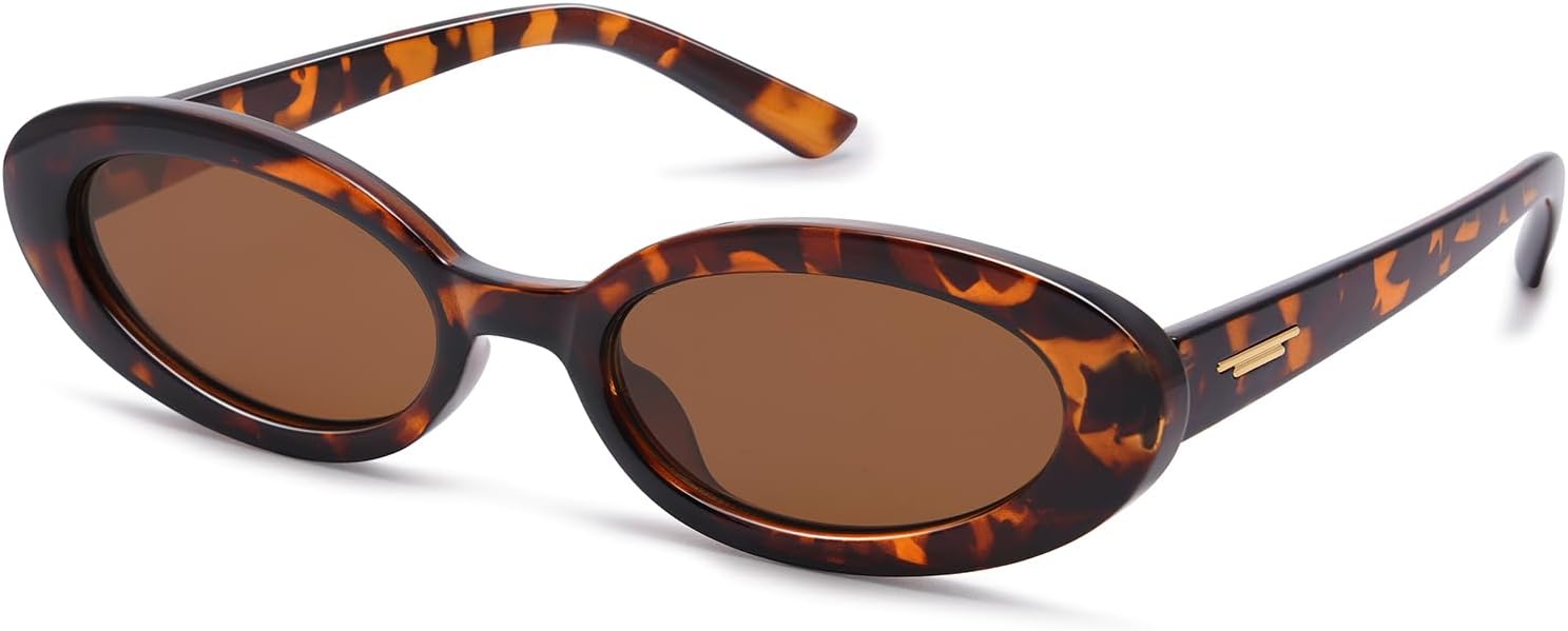 

Ретро-солнцезащитные очки овальной формы для женщин, модные, маленькие, в винтажном стиле 90-х, с узкой оправой и защитой от УФ-излучения UV400, модель GM96010 GIGIMOTTE, Tortoiseshell Frame/Brown Lens