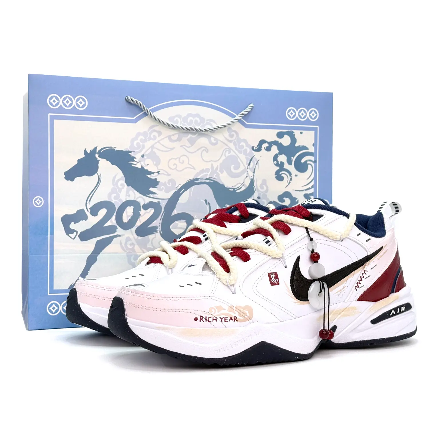 

Nike Кроссовки Air Monarch 4 Horse Year Prosperity Leather Abrasion Resistant Low top Chunky Unisex Red White Pink New
