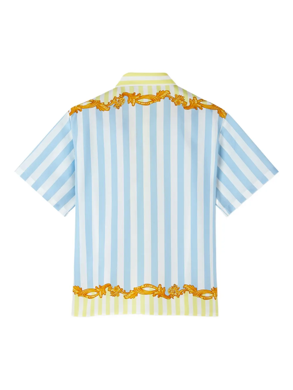 Шелковая рубашка Barocco в тонкую полоску Versace Kids, синий — фото 2