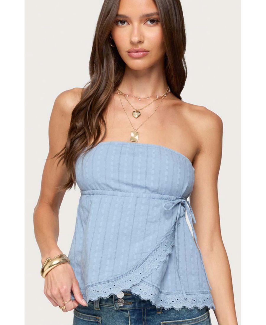 

Женский полосатый топ без бретелей Narnie с запахом Edikted, Light-blue