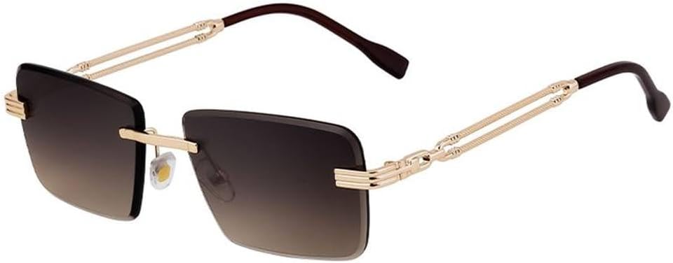 

Классические прямоугольные солнцезащитные очки без оправы для мужчин, роскошные модные солнцезащитные очки в маленькой оправе для панк-стиля, дорожные очки с защитой от УФ-излучения UV400, SUN1369 Generic, C3goldbrowngray