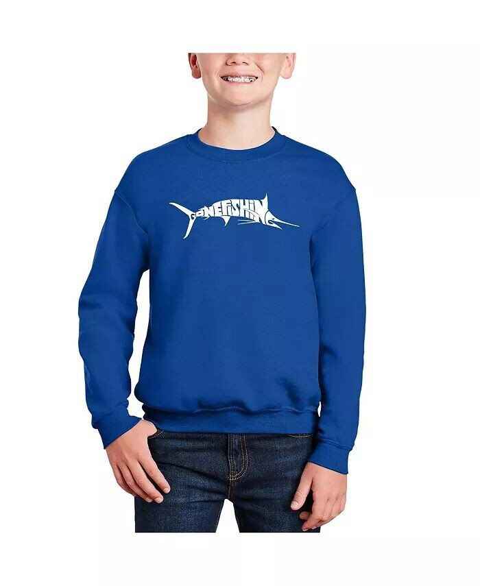 

Свитшот Boys Marlin - Gone Fishing Word Art с круглым вырезом LA Pop Art, синий