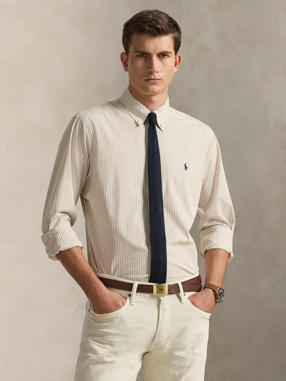 Деловая рубашка приталенного кроя Polo Ralph Lauren, Beige — фото 3