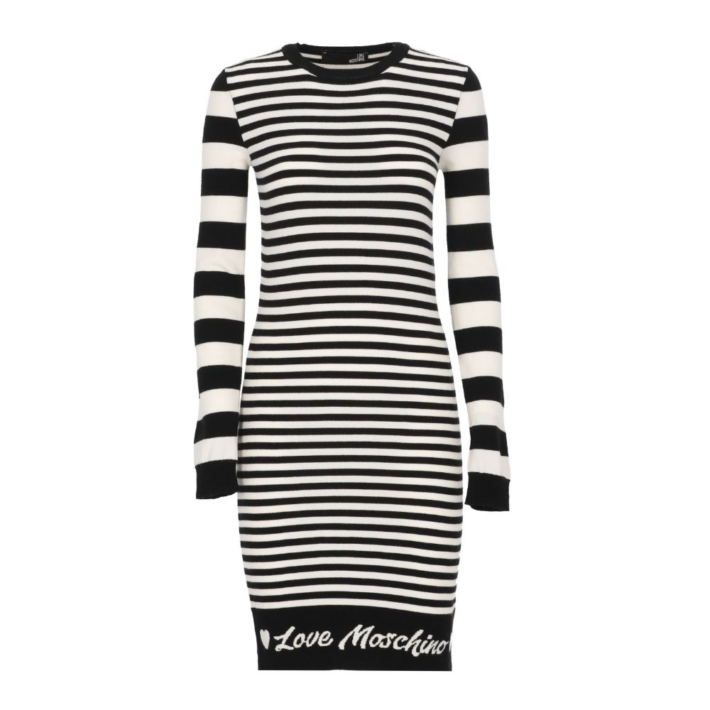 

Элегантное полосатое трикотажное платье с длинными рукавами LOVE MOSCHINO, черный