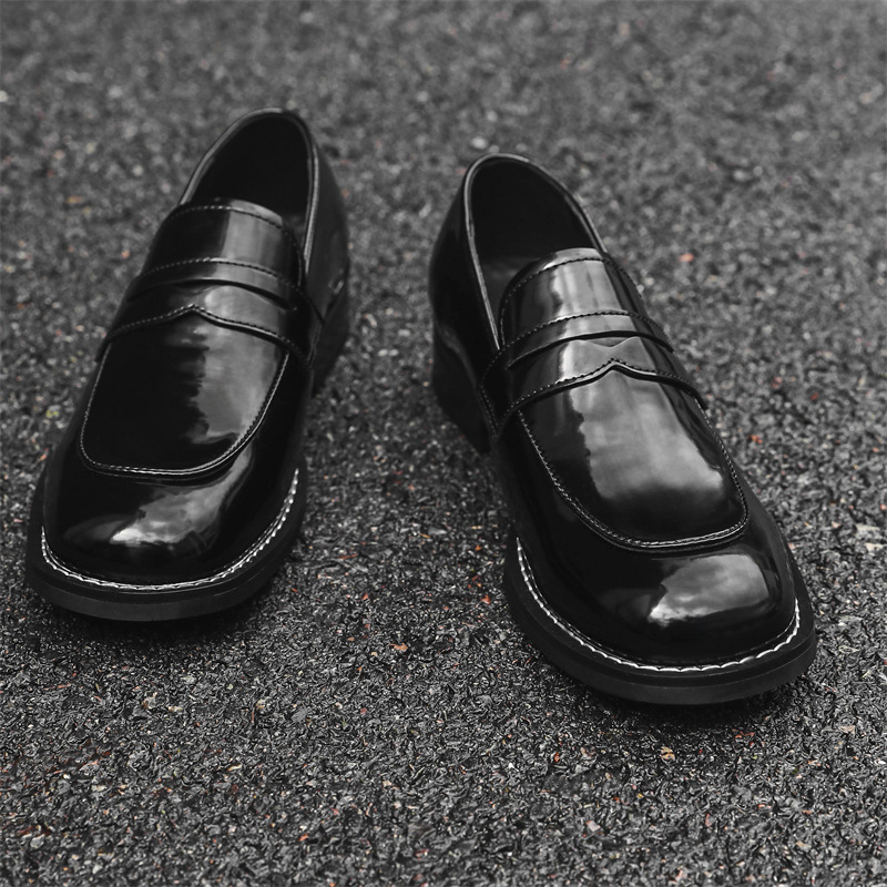 WEISHIBANGWEI Мужские лоферы черные с потайной платформой, цвет Black Hidden Wedge — фото 3