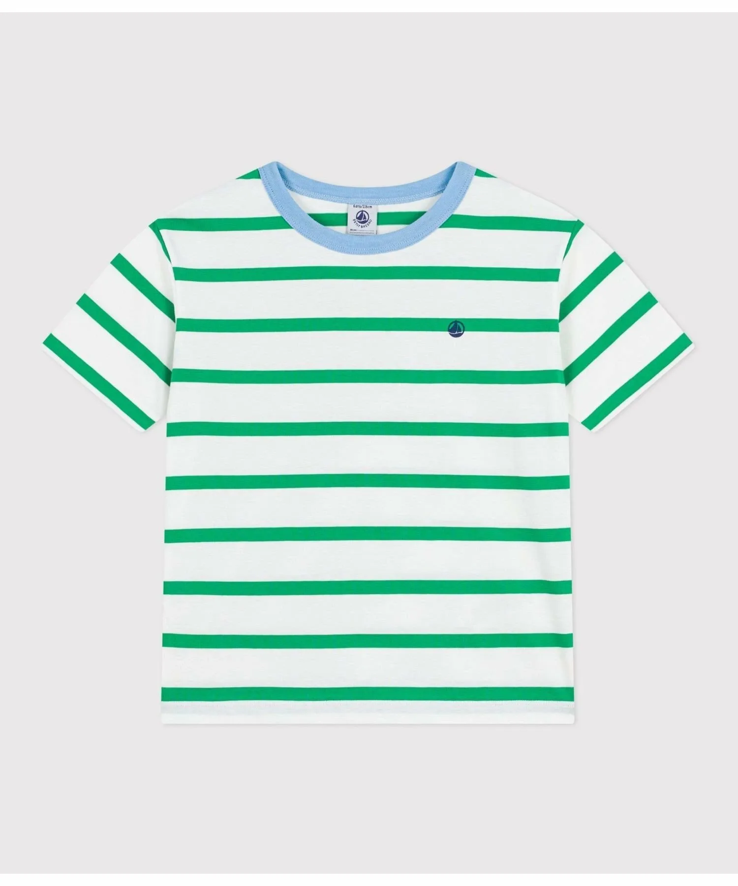 Полосатая футболка с коротким рукавом PETIT BATEAU, Off-white/green
