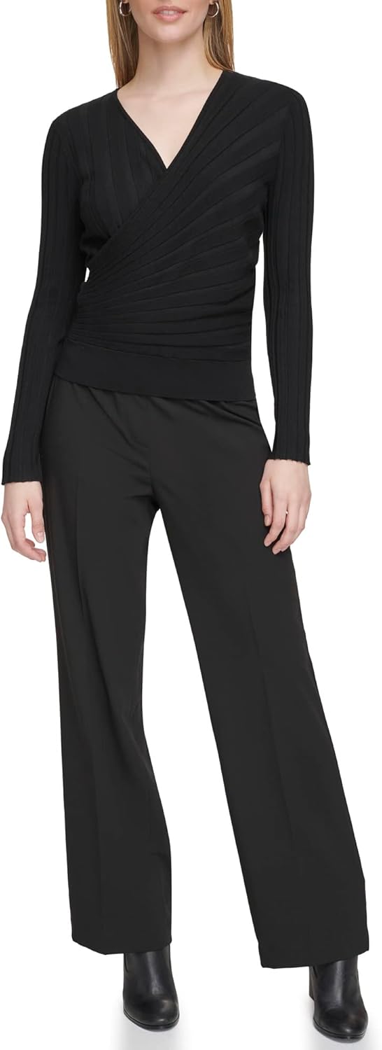 

Женский свитер с длинными рукавами и имитацией запаха Calvin Klein, Black