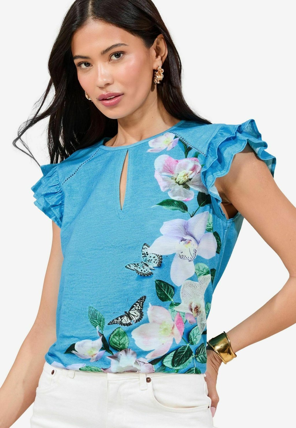

Футболка с принтом REGULAR FIT-PRINTED KEYHOLE DETAIL Lipsy, синий