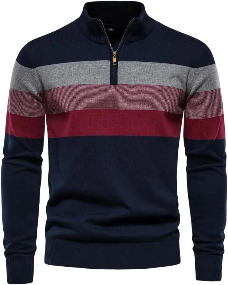 

Мужской свитер из хлопка с воротником стойкой и молнией на четверть