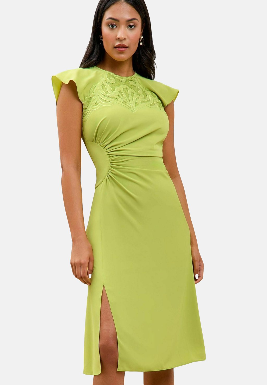 

Повседневное платье APPLIQUE TRIM RUCHED FIT AND FLARE MIDI Lipsy, зеленый