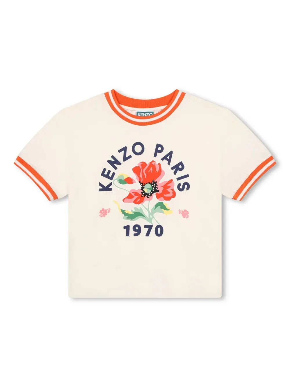 Футболка из органического хлопка с цветочным принтом Kenzo Kids, нейтральный