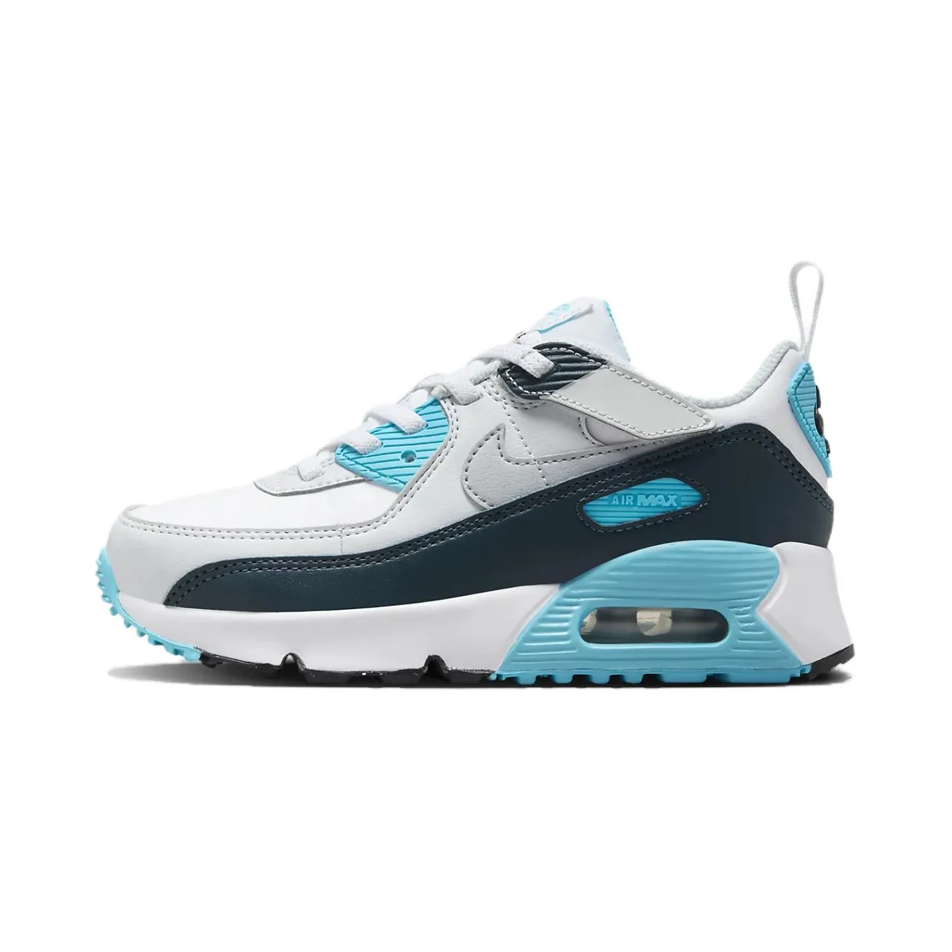 Nike Детские кроссовки для бега Air Max 90 с абразивостойкой подошвой, легкие, с амортизацией, низкие, бело-сине-серые