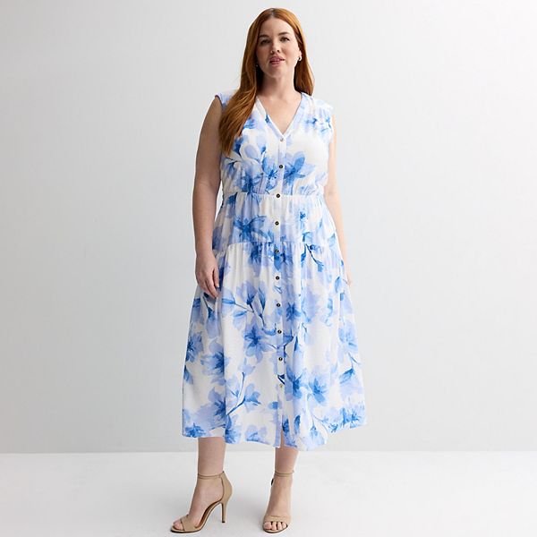 

Платье миди на пуговицах Plus size Nine West, Blue Maddie Floral