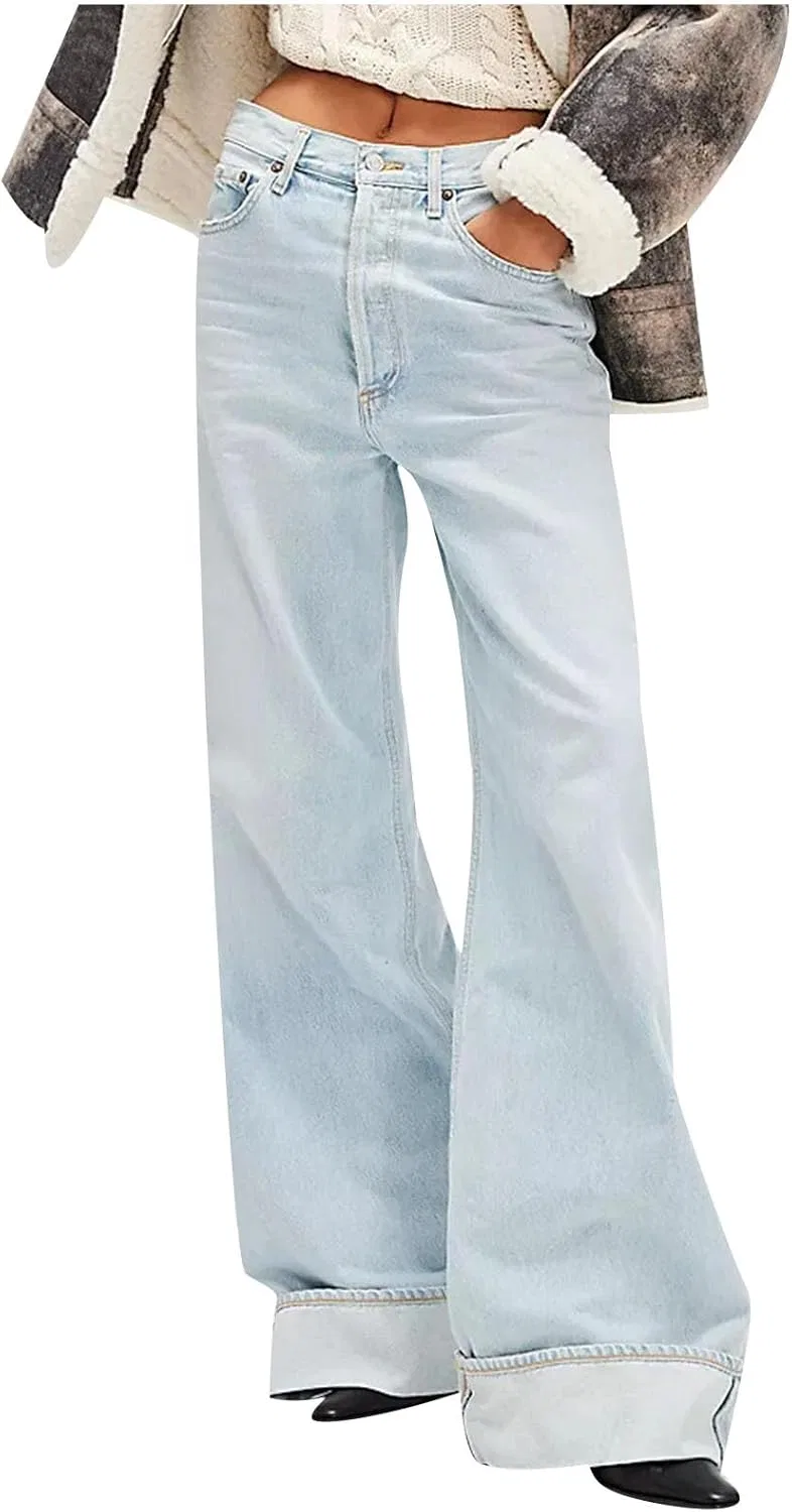Джинсы свободные широкие, Sky Blue, без бренда