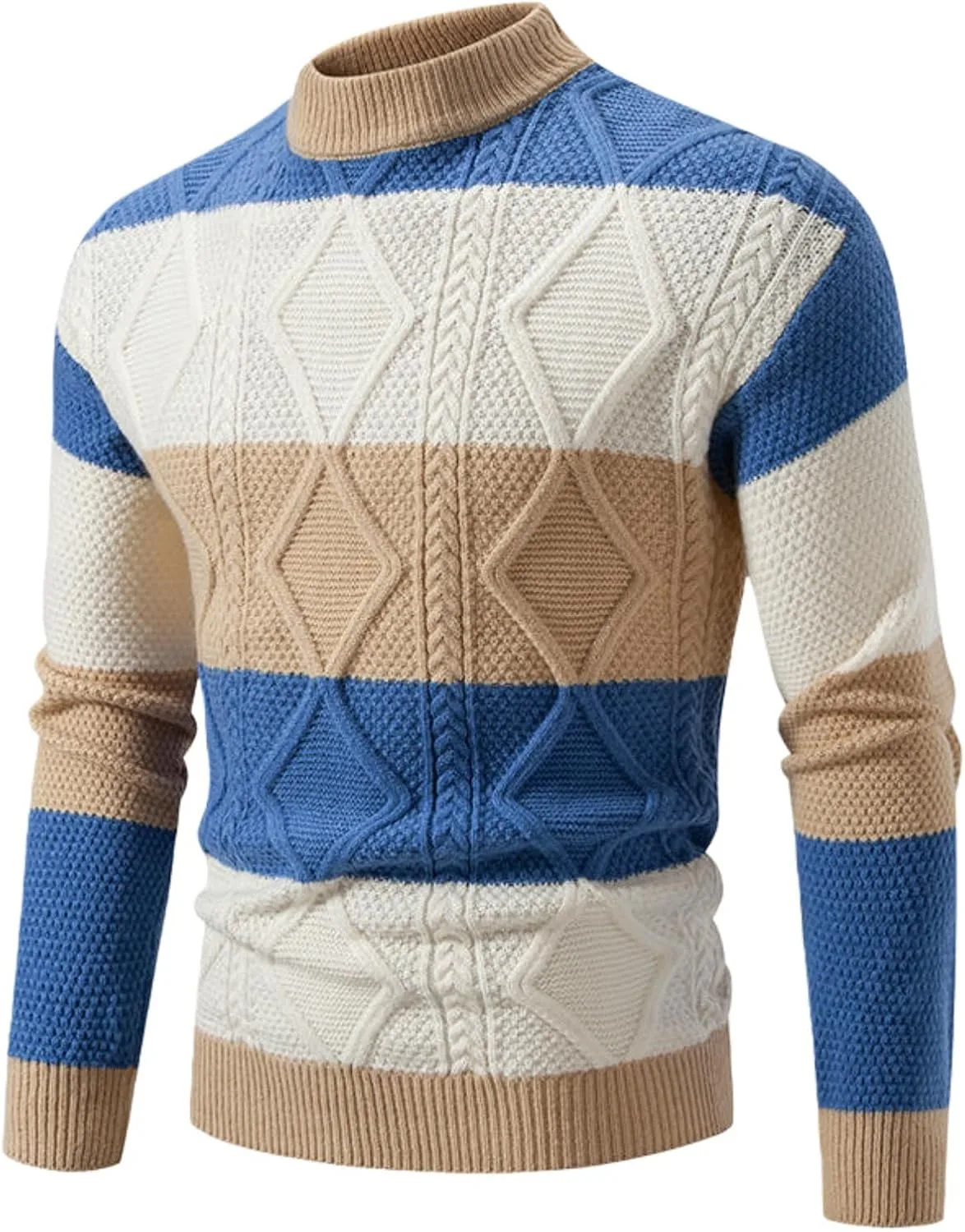

Мужской осенне-зимний свитер Casual Loose Cable Knit Color Block FOLKFOLD
