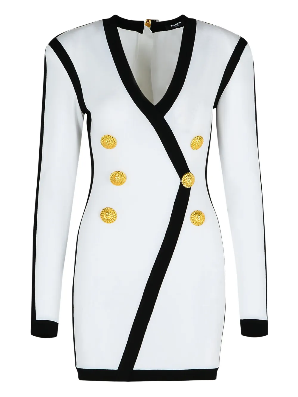 

Мини-платье с V-образным вырезом и контрастной отделкой BALMAIN, белый
