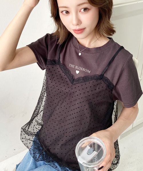 

Футболка с короткими рукавами из хлопкового трикотажа, тюлевая юбка-бюстье с бархатным рисунком в горошек Moment+, угольно-серый