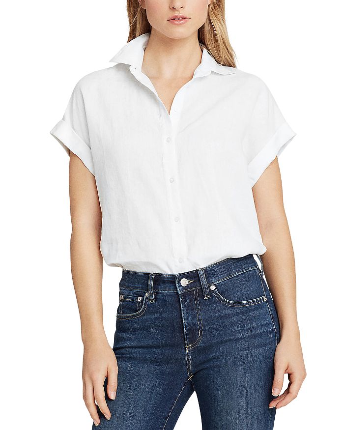 

Льняная рубашка с рукавом долман на пуговицах, Regular & Petite Ralph Lauren, белый