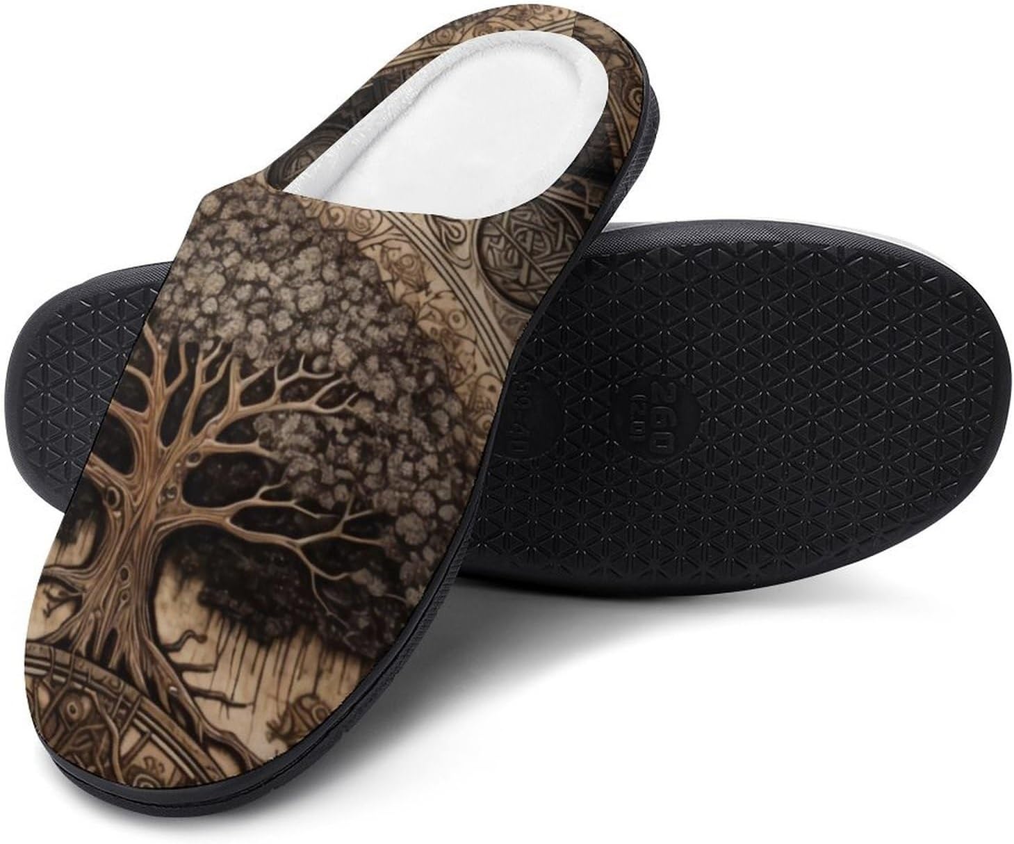 

Домашние тапочки в северном стиле для гостиной, теплые и удобные плюшевые тапочки на плоской подошве, с нескользящей резиновой Yxhzyhy, Tree of Life