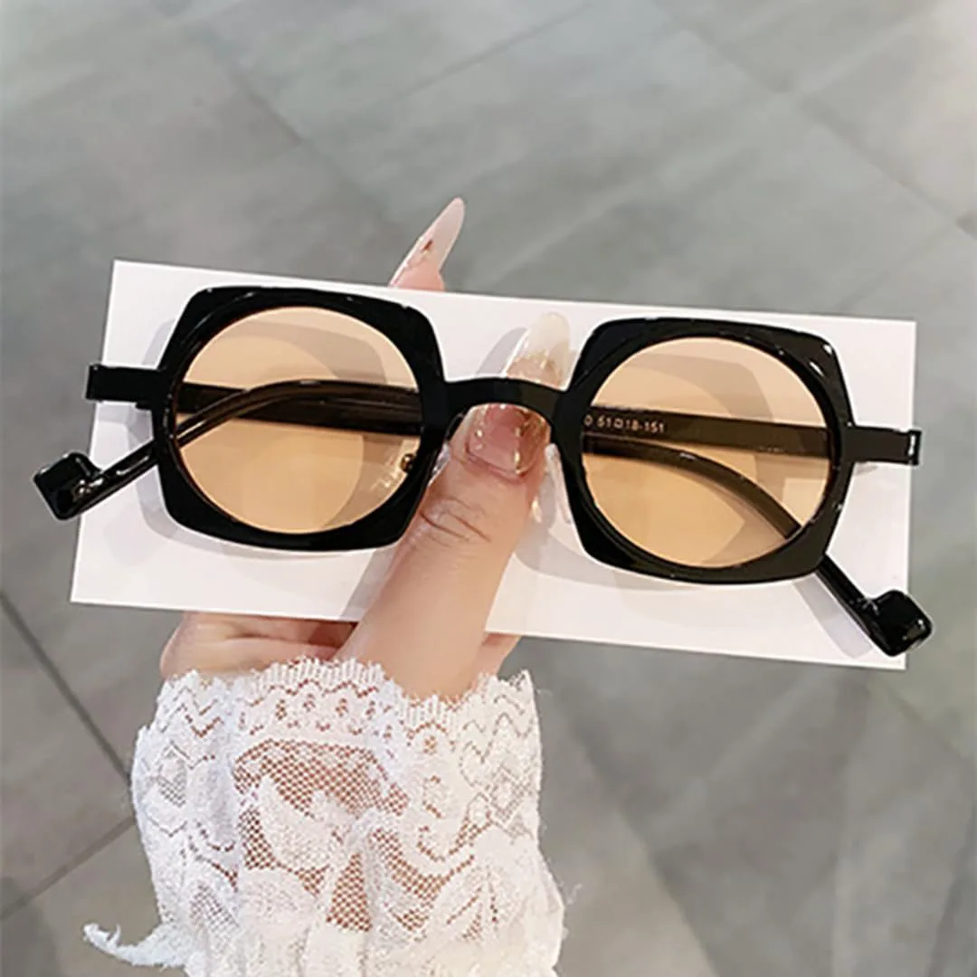 

Популярные модные маленькие квадратные солнцезащитные очки для женщин в стиле ретро, ​​конфетные цвета, прозрачные линзы, мужская оправа UATXTAU, Black Champagne