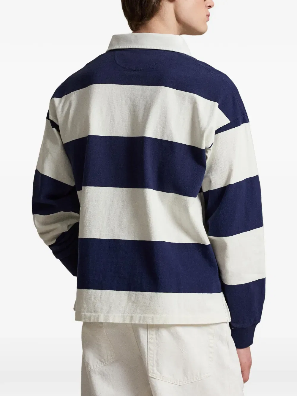 Полосатая вышитая рубашка-поло для регби Polo Ralph Lauren, синий — фото 4