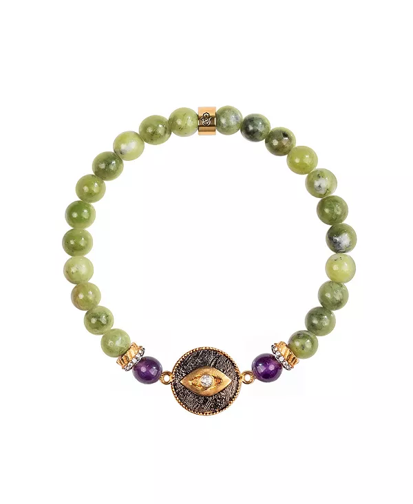 

Защитный браслет от сглаза из нефрита и камня трио Karma And Luck, green/purple/gold