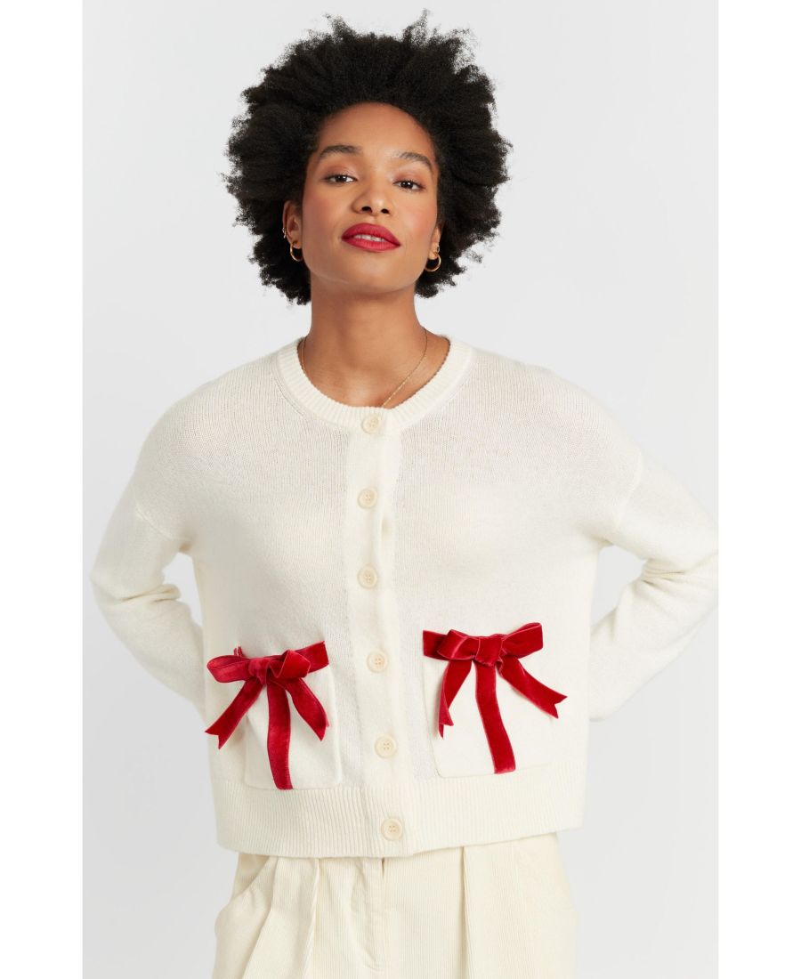 

Женский кардиган из шерсти и кашемира с бантом из бархата Chinti & Parker, Cream
