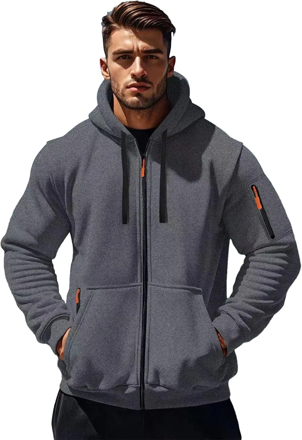 Мужская толстовка на молнии, вафельная ткань, Dark Gray — фото 4