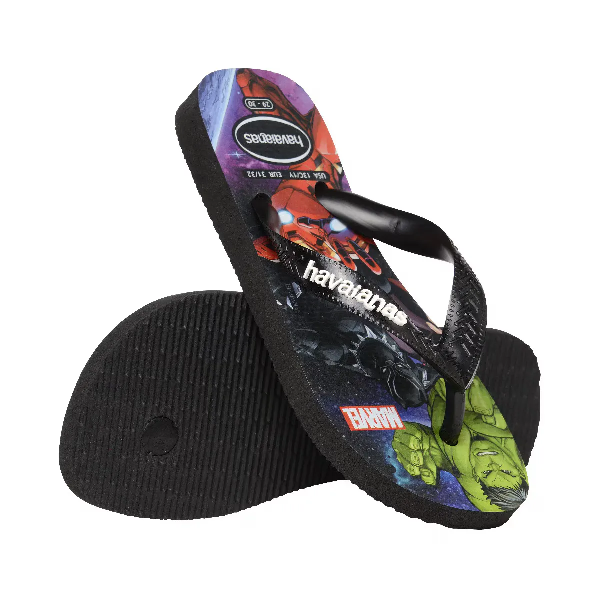 Гав. Детские шлепанцы Kids Top Marvel Ii Black 356 Havaianas, принтованный/черный — фото 4