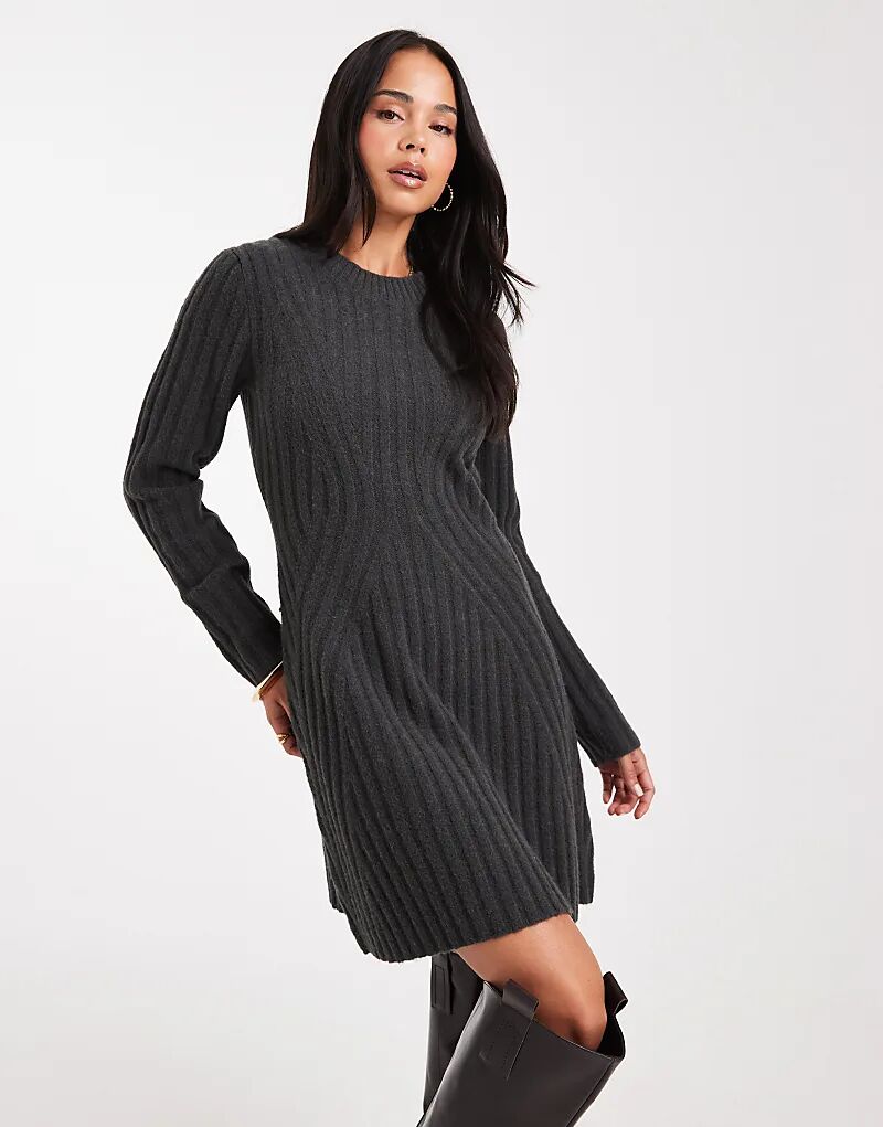 

Трикотажное структурированное мини-платье ASOS DESIGN серого цвета