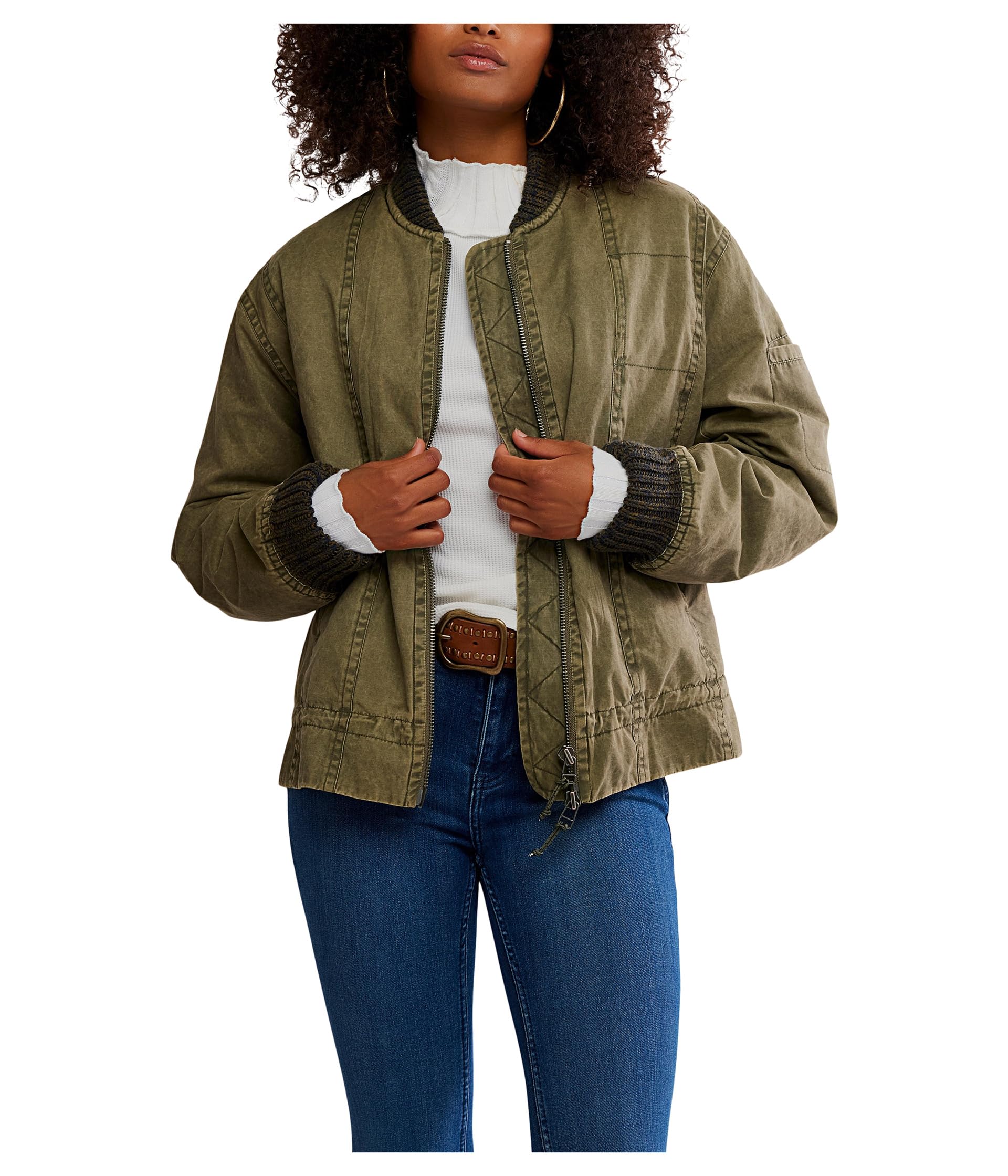 

Бомбер Free People Jax Washed Bomber, оливковый