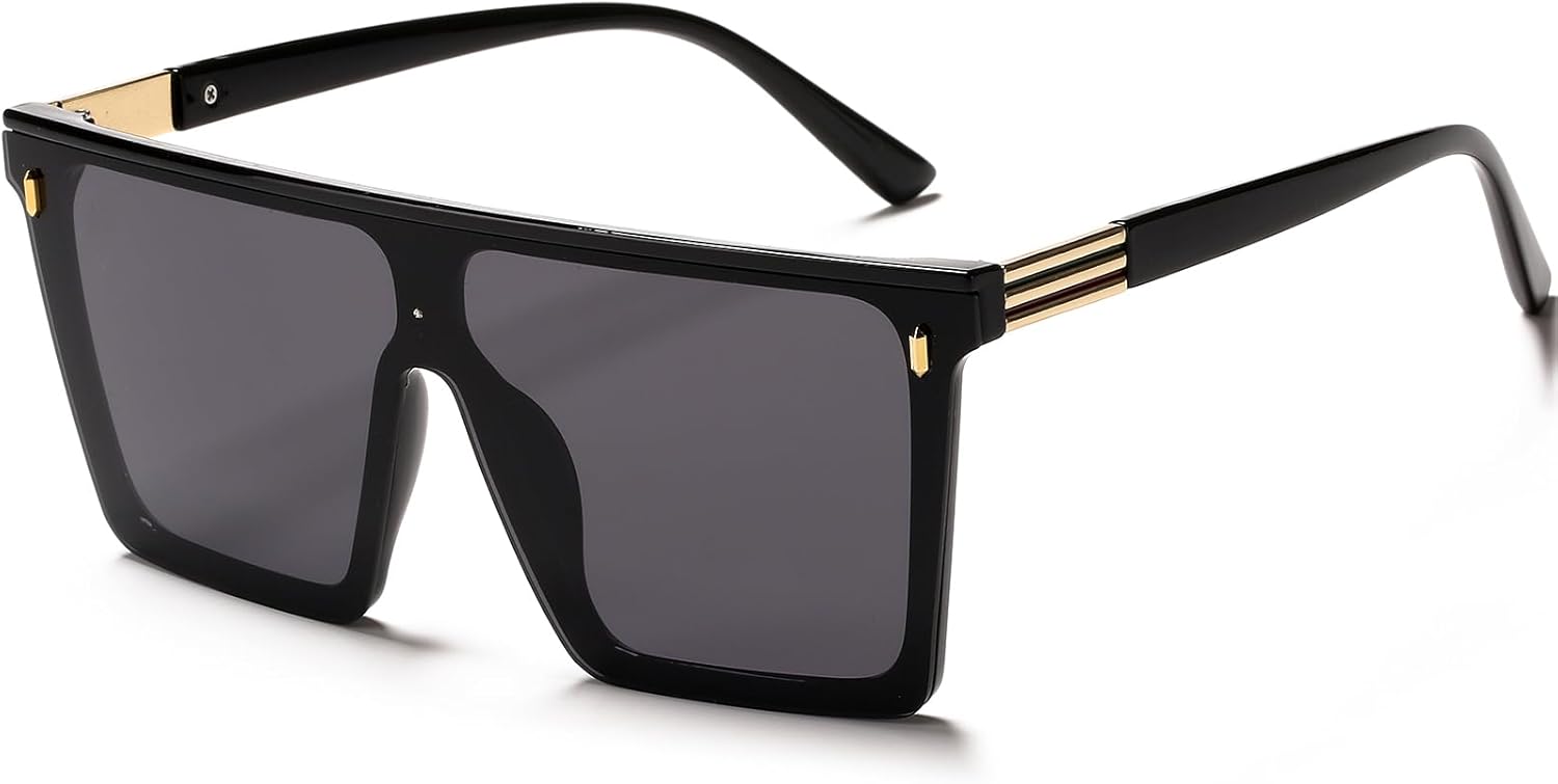 

Квадратные солнцезащитные очки большого размера для женщин и мужчин, модные, с плоской верхней частью, в крупной оправе, с защитой от УФ-излучения UV400, черные BRMHDY, A1 Black/Grey