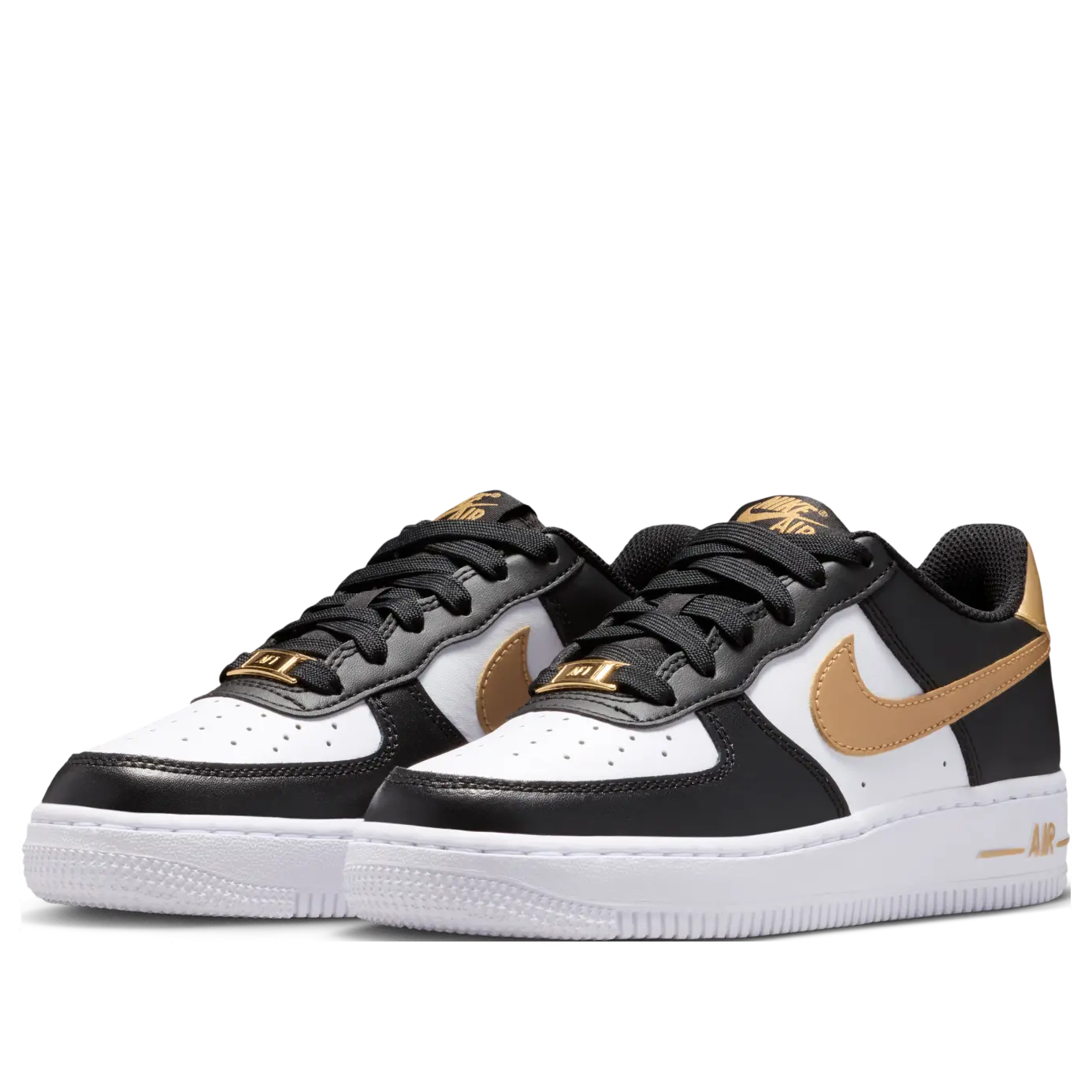 Кроссовки (GS) Nike Air Force 1 Low 'Black White Metallic Gold' — фото 4