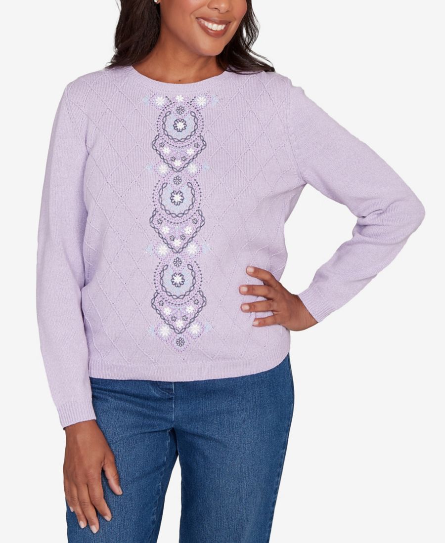 

Миниатюрный свитер с вышивкой в центре Хилтон-Хед Alfred Dunner, Lilac