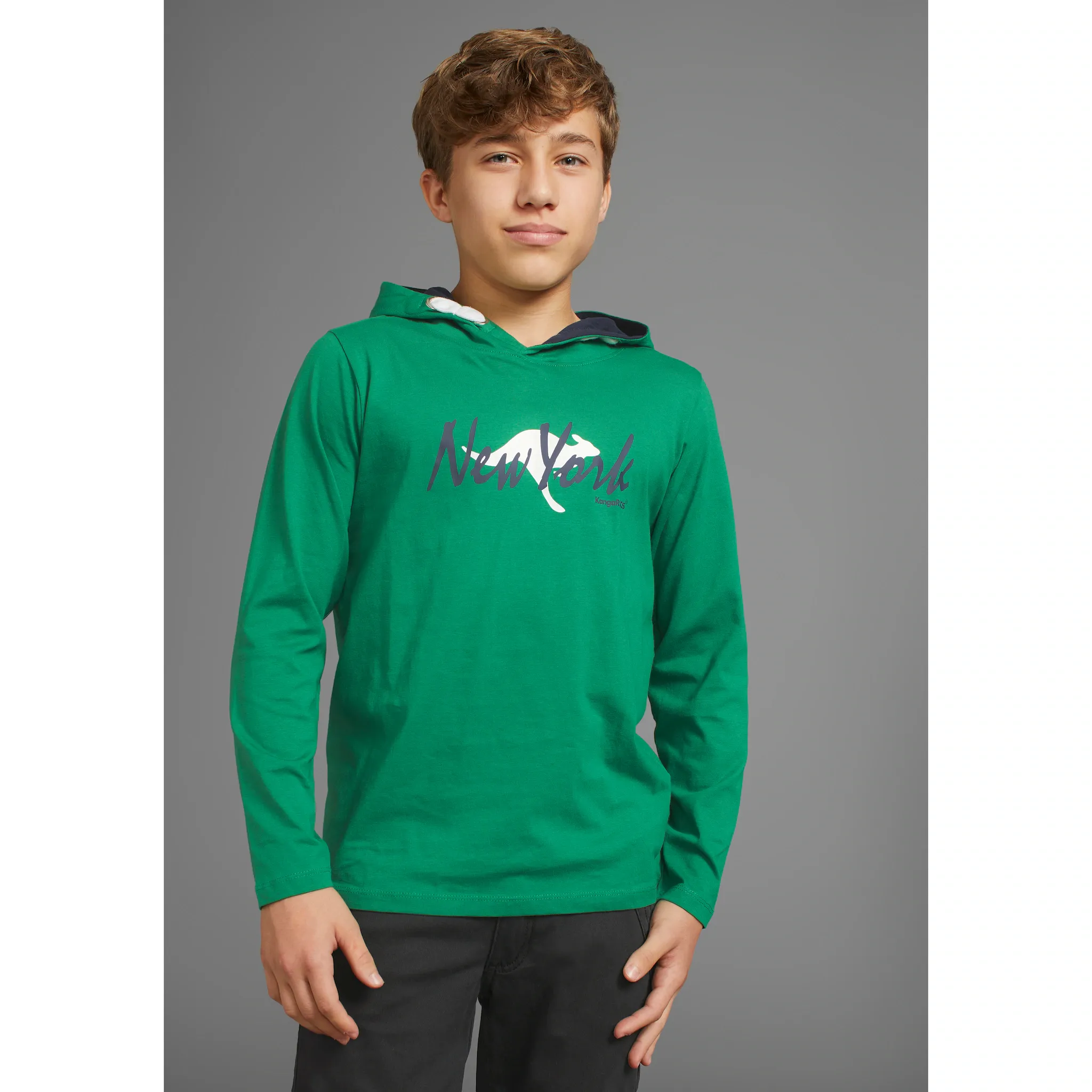 Рубашка KangaROOS с капюшоном и принтом «логотип» для спортивного образа, зеленый — фото 2