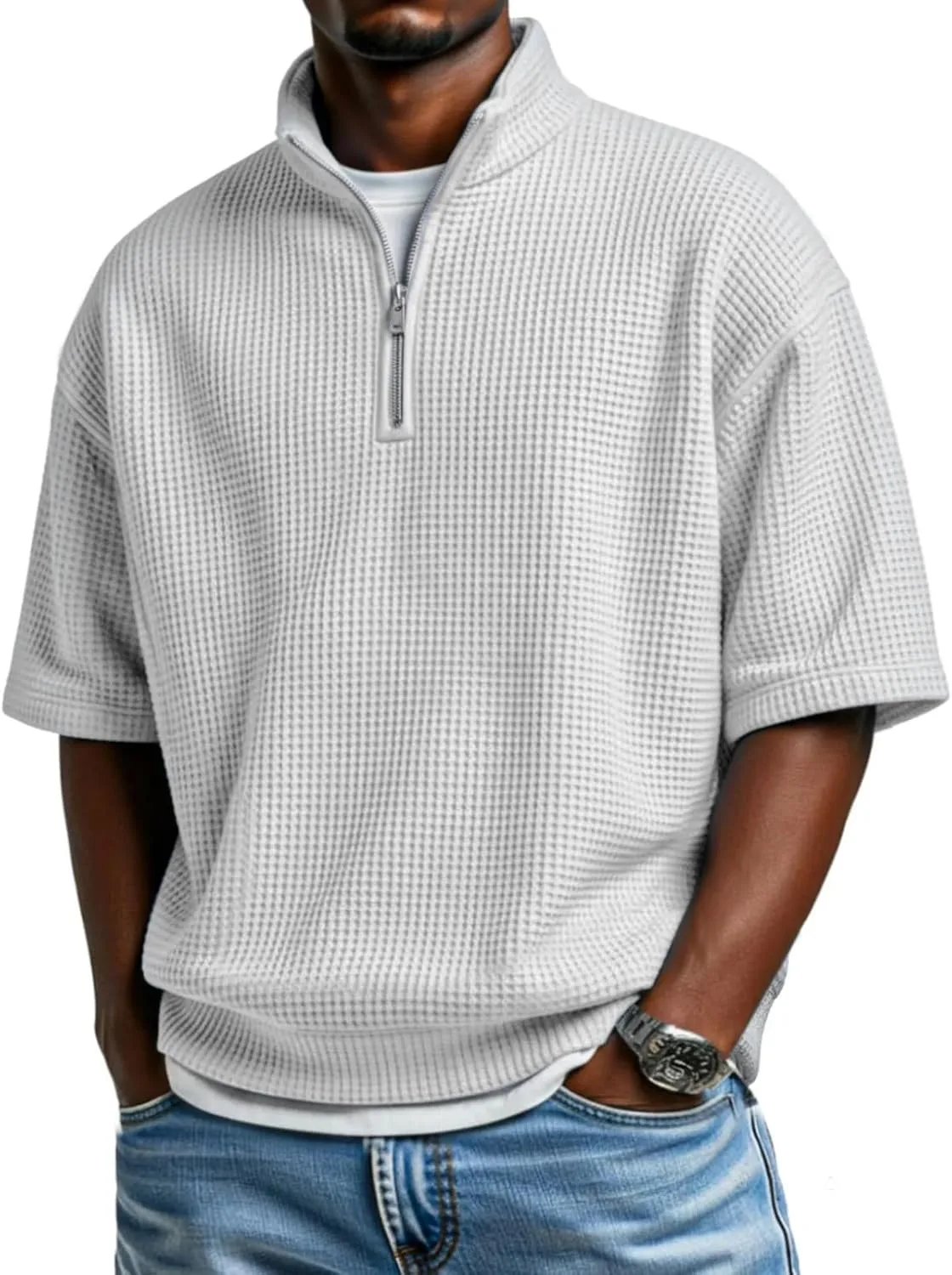 

Толстовка Quarter Zip Pullover для мужчин Big and Tall, Comfort Waffle, с коротким рукавом lcyhony