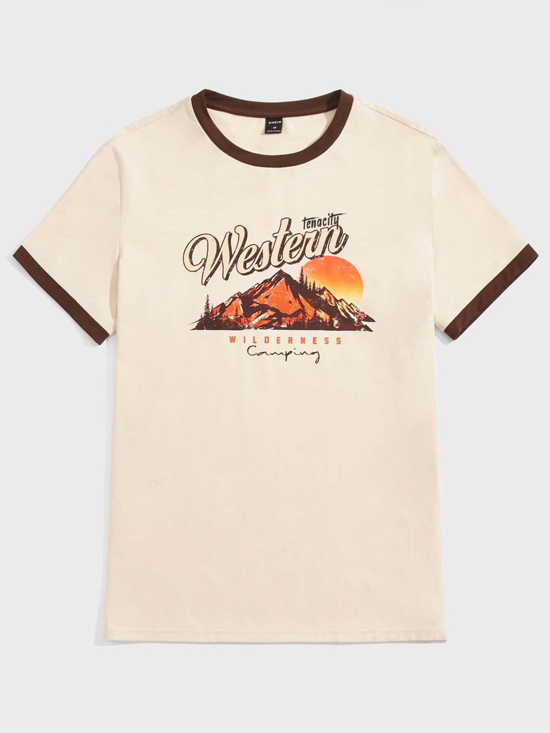 

Hypemode Мужская футболка с круглым вырезом и коротким рукавом с графическим рисунком Mountain Повседневная винтажная летняя хлопковая футболка Manfinity, кремовый/бежевый