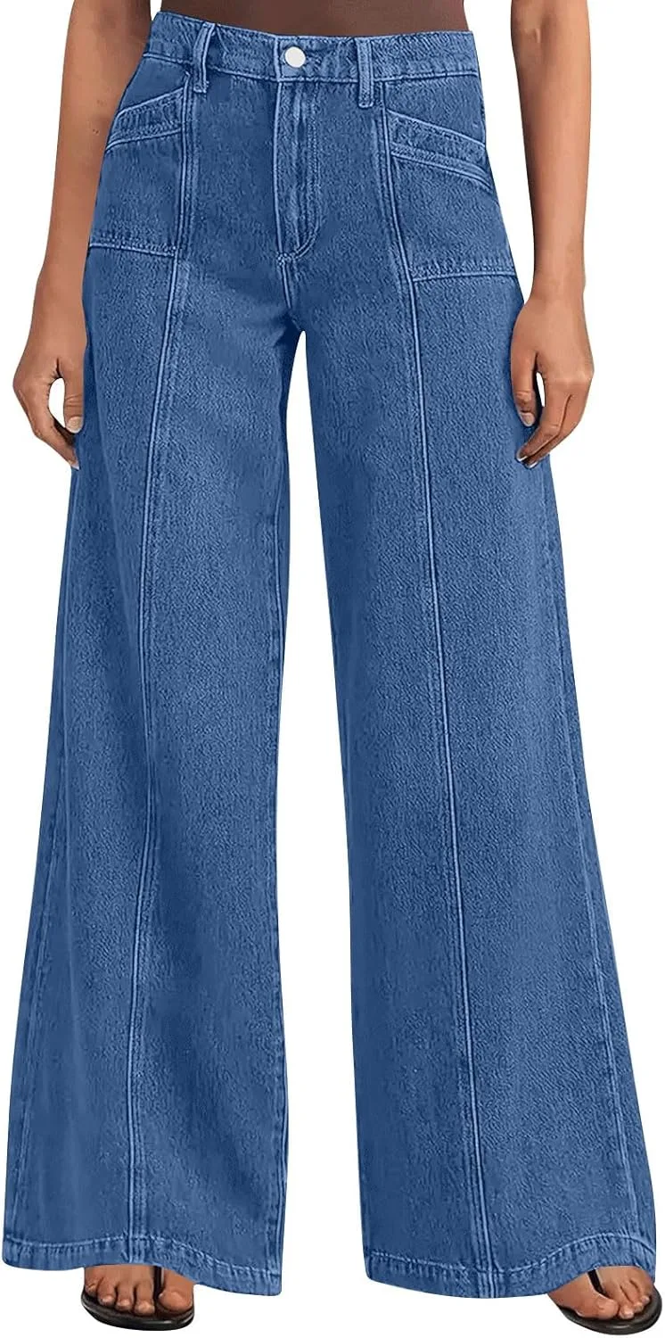 

Женские джинсы Wide Leg - Casual, расслабленный крой, высокая посадка, мешковатые, эластичные, мягкий комфортный хлопковый деним, с карманами
