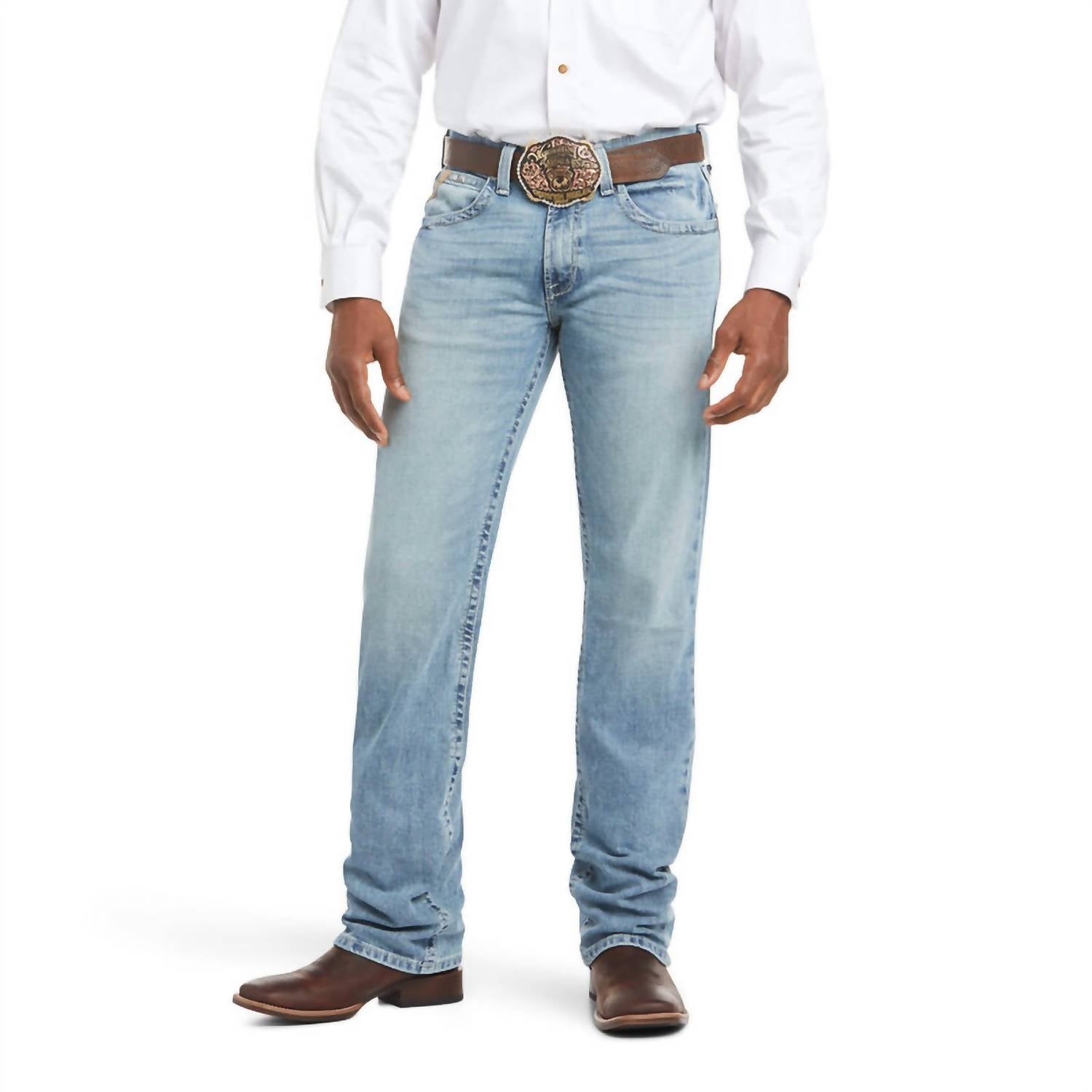 

Мужские узкие джинсы прямого кроя M5 Stirling Stretch Stackable - Длина: 38 дюймов в Nolin ARIAT