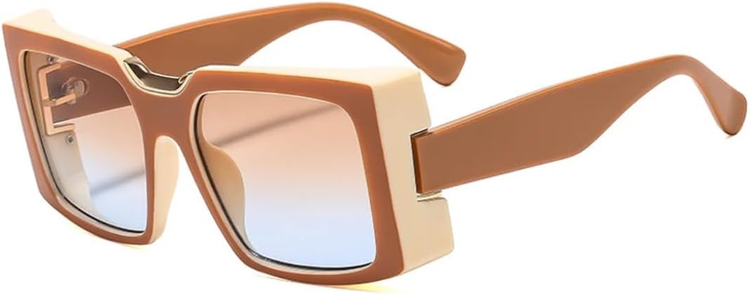 

Модные панк-солнцезащитные очки в большой квадратной оправе для женщин, хип-хоп, для мужчин, для активного отдыха, защита от УФ-излучения UV400 TVTBBVV, Khaki Tea Blue