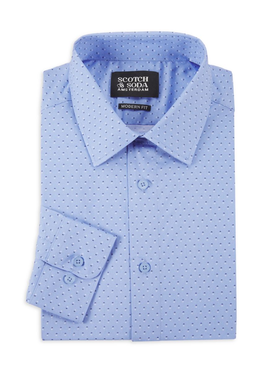 

Рубашка современного кроя из эластичного хлопка с мелким горошком Scotch & Soda, синий