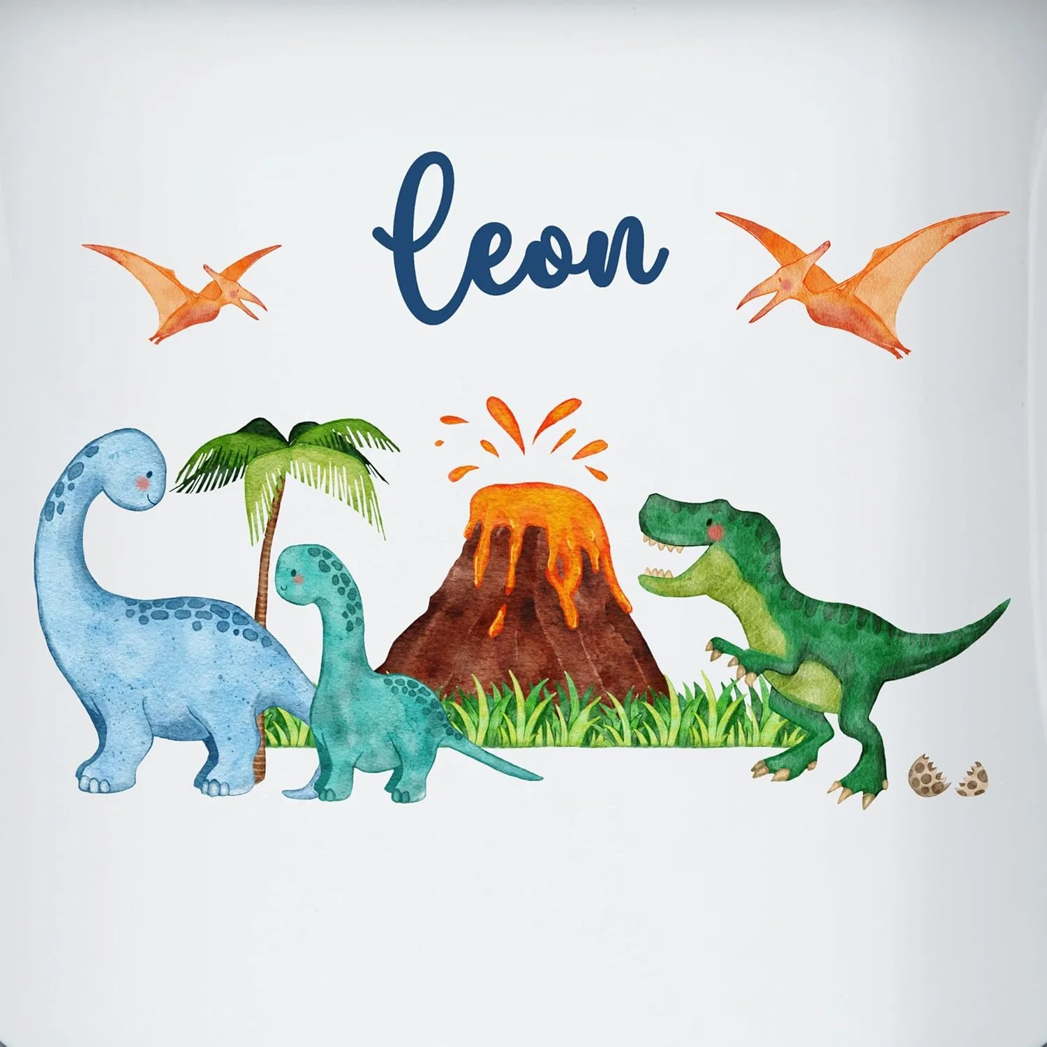Эмалированная кружка Dinosaur Dino Dinos, 300 мл, бело-черная Geschenk mit Namen personalisiert by Shirtracer — фото 2