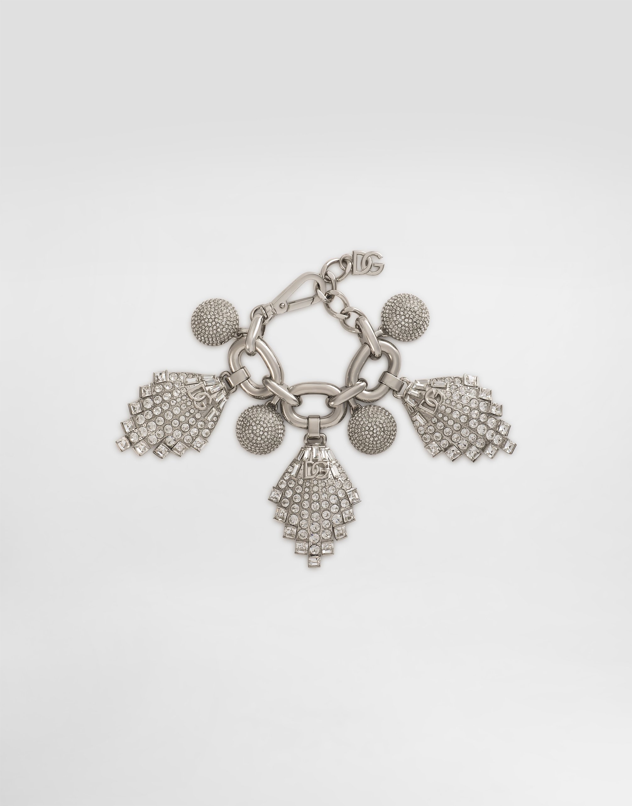 

Макси-браслет с цепочкой, украшениями из страз и логотипом dg Dolce & Gabbana, серебряный