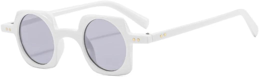 

Ретро маленькие квадратные солнцезащитные очки для женщин, модные, с прозрачными круглыми линзами цвета океана, для мужчин в стиле панк, с заклепками, защита от УФ-излучения UV400 UATXTAU, White Light Gray