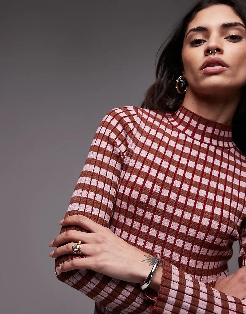 

Трикотажный топ Topshop с клетчатым узором и длинными рукавами в нескольких цветах