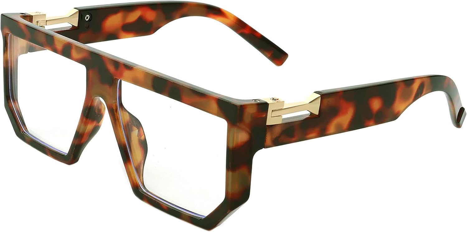 

Солнцезащитные очки PASTL унисекс, геометрический квадратный дизайн, плоская верхняя часть, современный стиль, защита от УФ-излучения UV 400, Tortoise (Clear-blue Blocker)