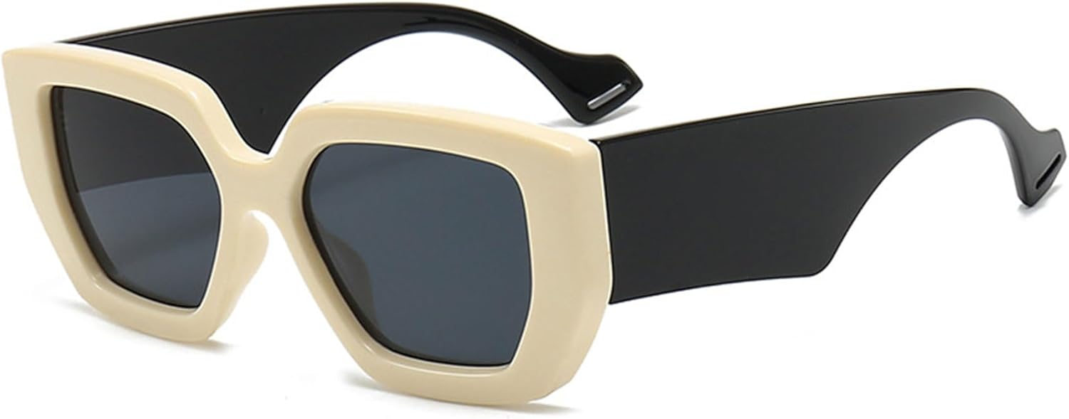 

Винтажные квадратные солнцезащитные очки для женщин и мужчин, без поляризации, модные, увеличенного размера, с защитой UV400, большие солнцезащитные очки ALKAHE, Beige Frame Black Arm Grey Lens