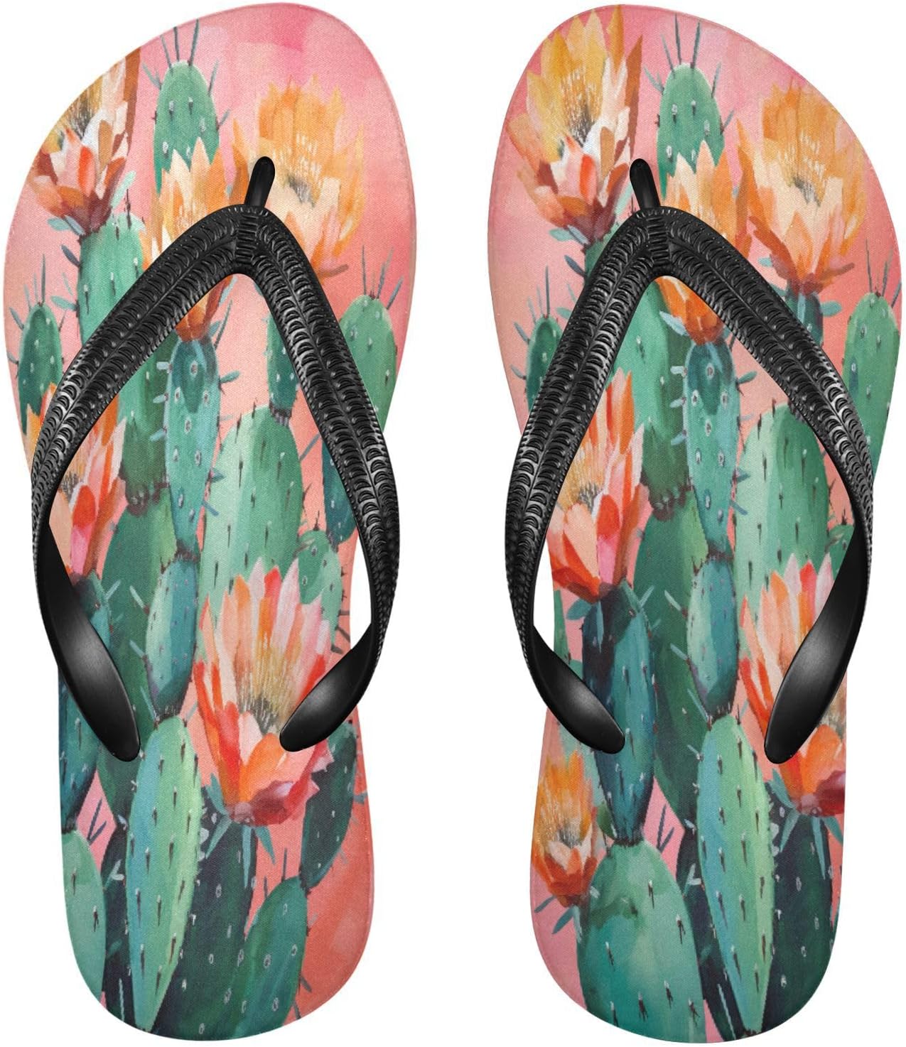 

Вьетнамки с акварельным цветочным кактусом, розовые пляжные шлепанцы, резиновые, противоскользящие, летние тапочки для мужчин и женщин Sinestour
